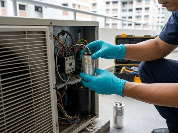 Replacement capacitor for an aircon outdoor condenser unit