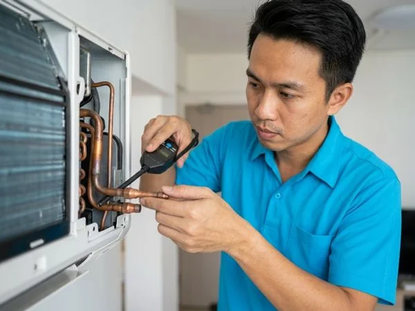 Pressure leak test on aircon copper pipework